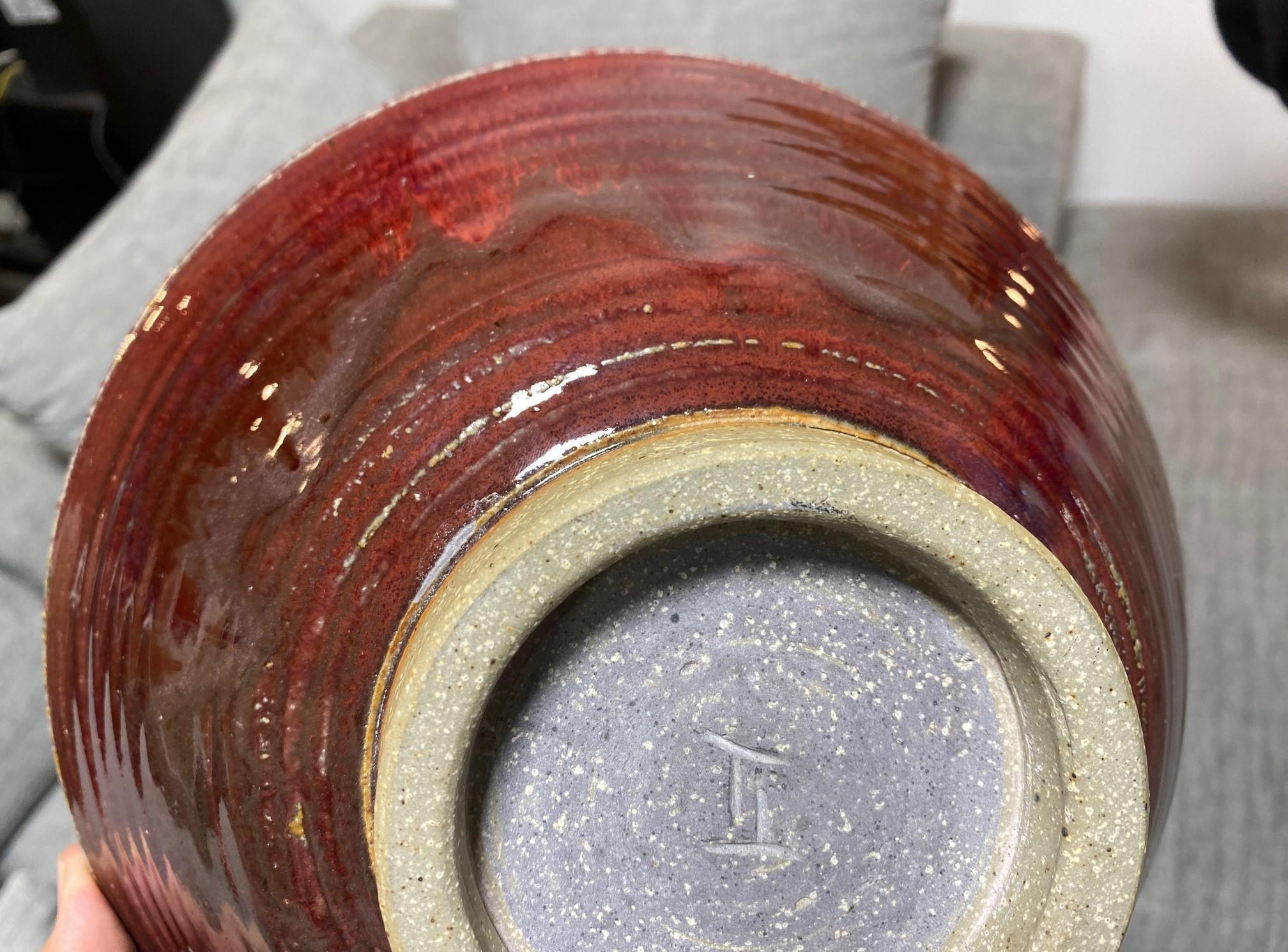 Tashiko Tazaezu Signé Mid-Century Japanese Studio Pottery Glazed Oxblood Bol en vente 6
