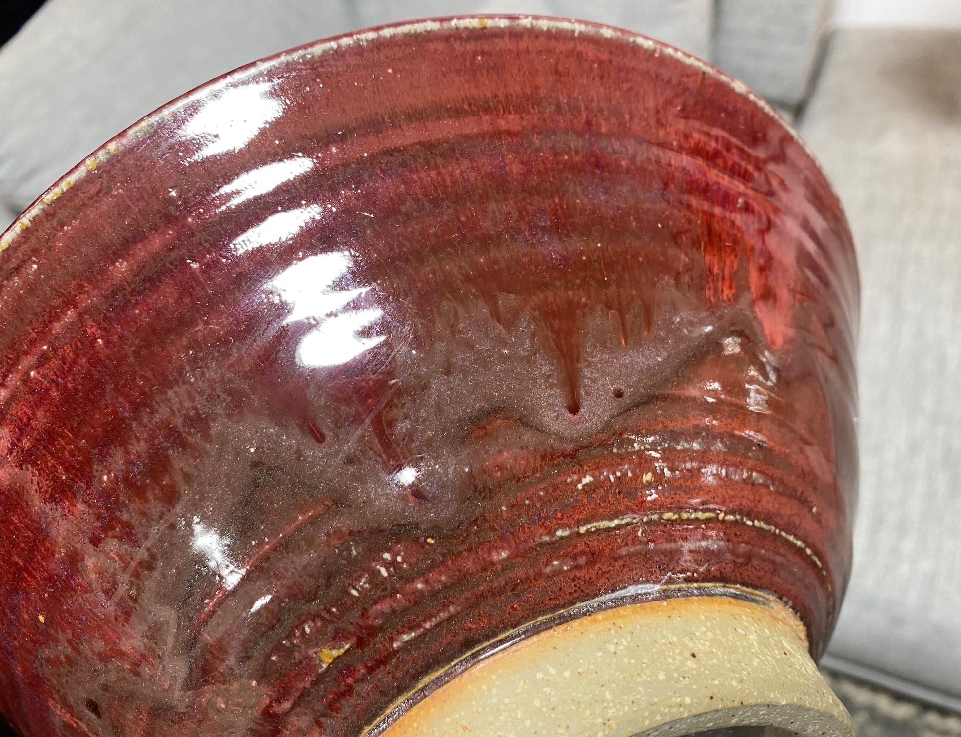 Tashiko Tazaezu Signé Mid-Century Japanese Studio Pottery Glazed Oxblood Bol en vente 7