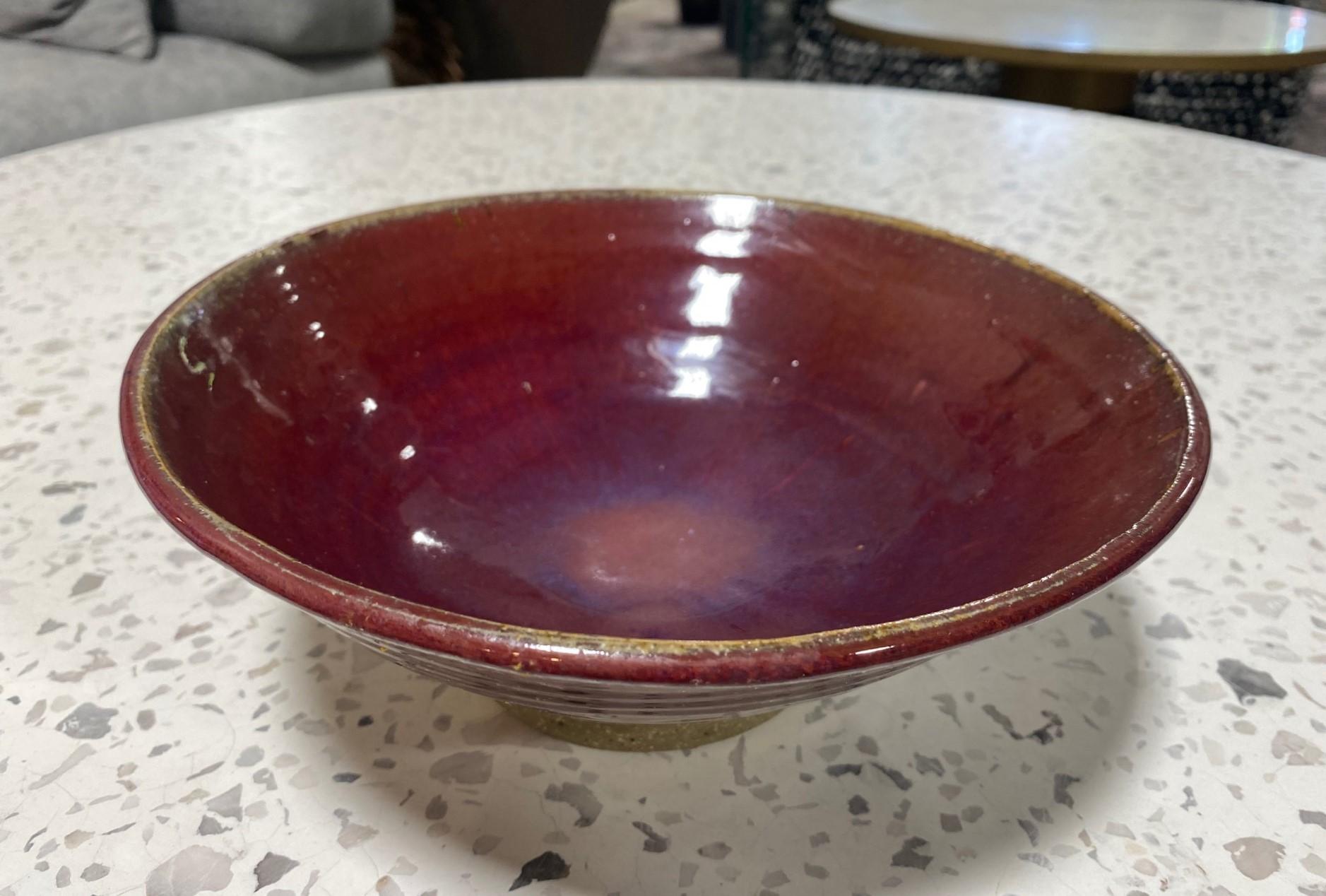 Vernissé Tashiko Tazaezu Signé Mid-Century Japanese Studio Pottery Glazed Oxblood Bol en vente