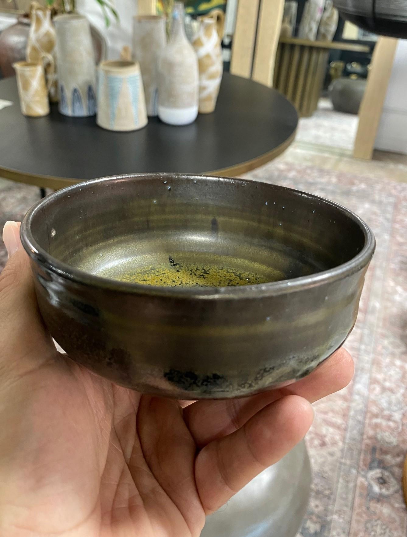 Tashiko Tazaezu Signed Mid-Century Modern Glazed Pottery Ceramic Chawan Tea Bowl 10
