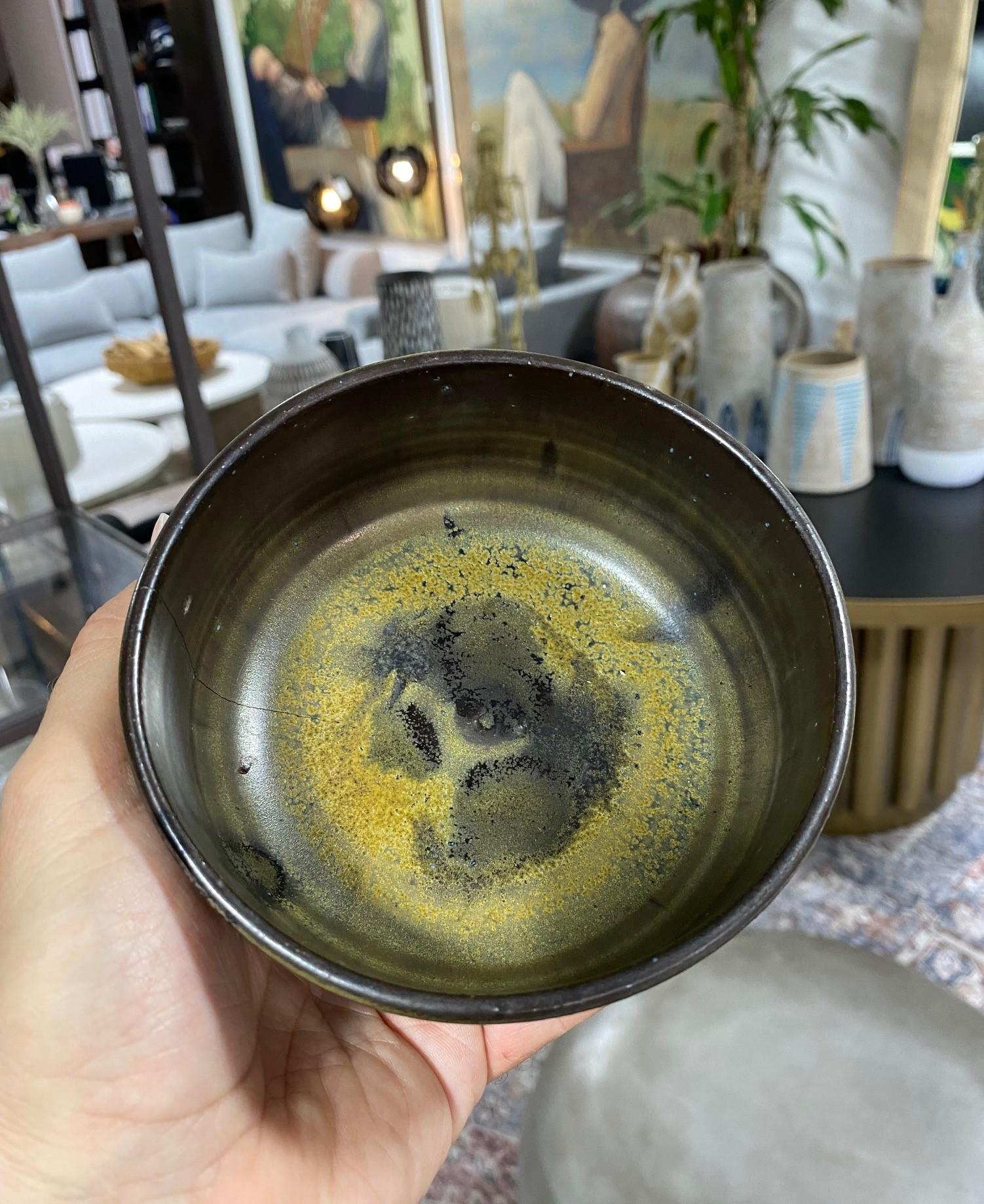 Tashiko Tazaezu Signed Mid-Century Modern Glazed Pottery Ceramic Chawan Tea Bowl 11