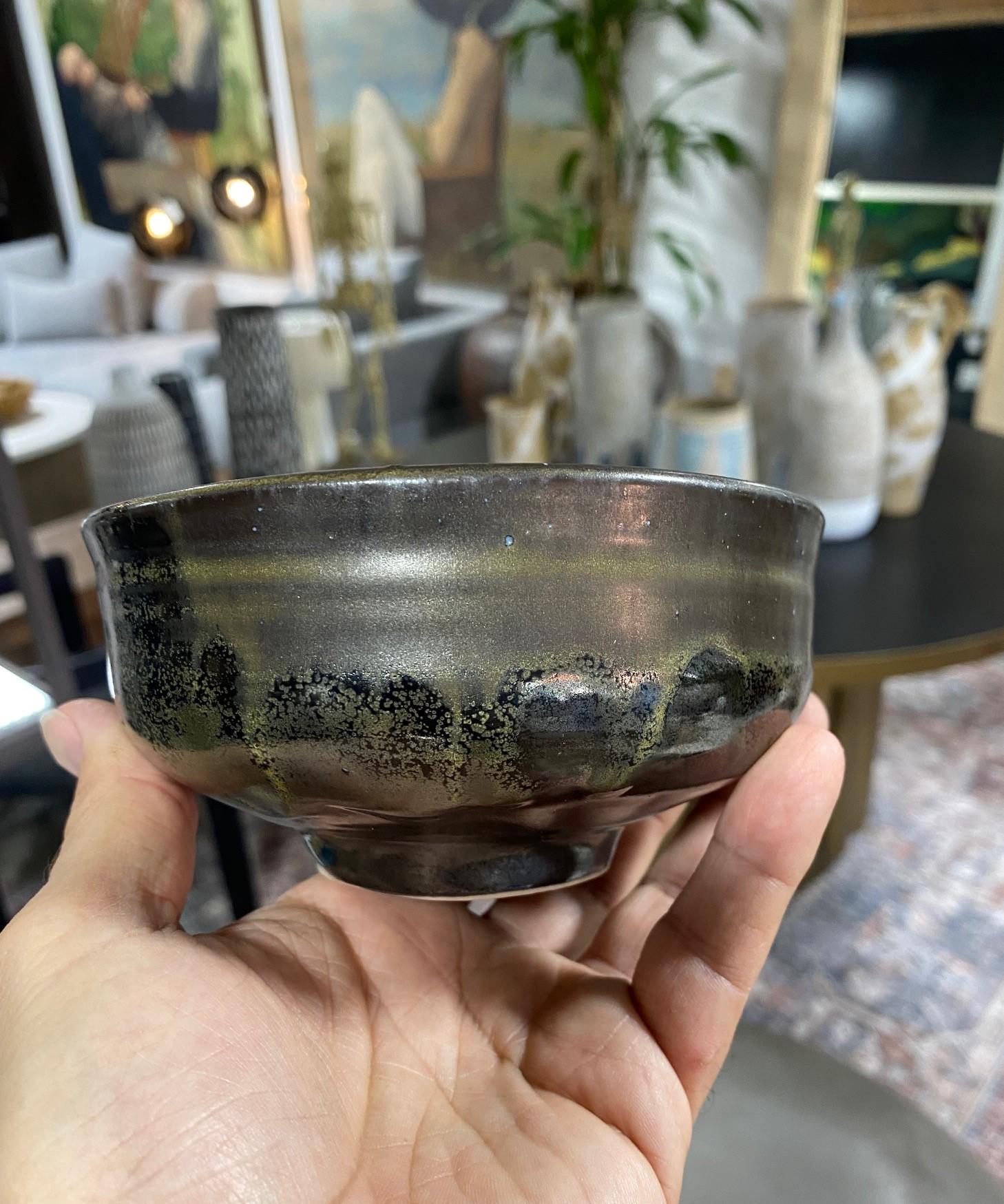 Tashiko Tazaezu Signed Mid-Century Modern Glazed Pottery Ceramic Chawan Tea Bowl 12
