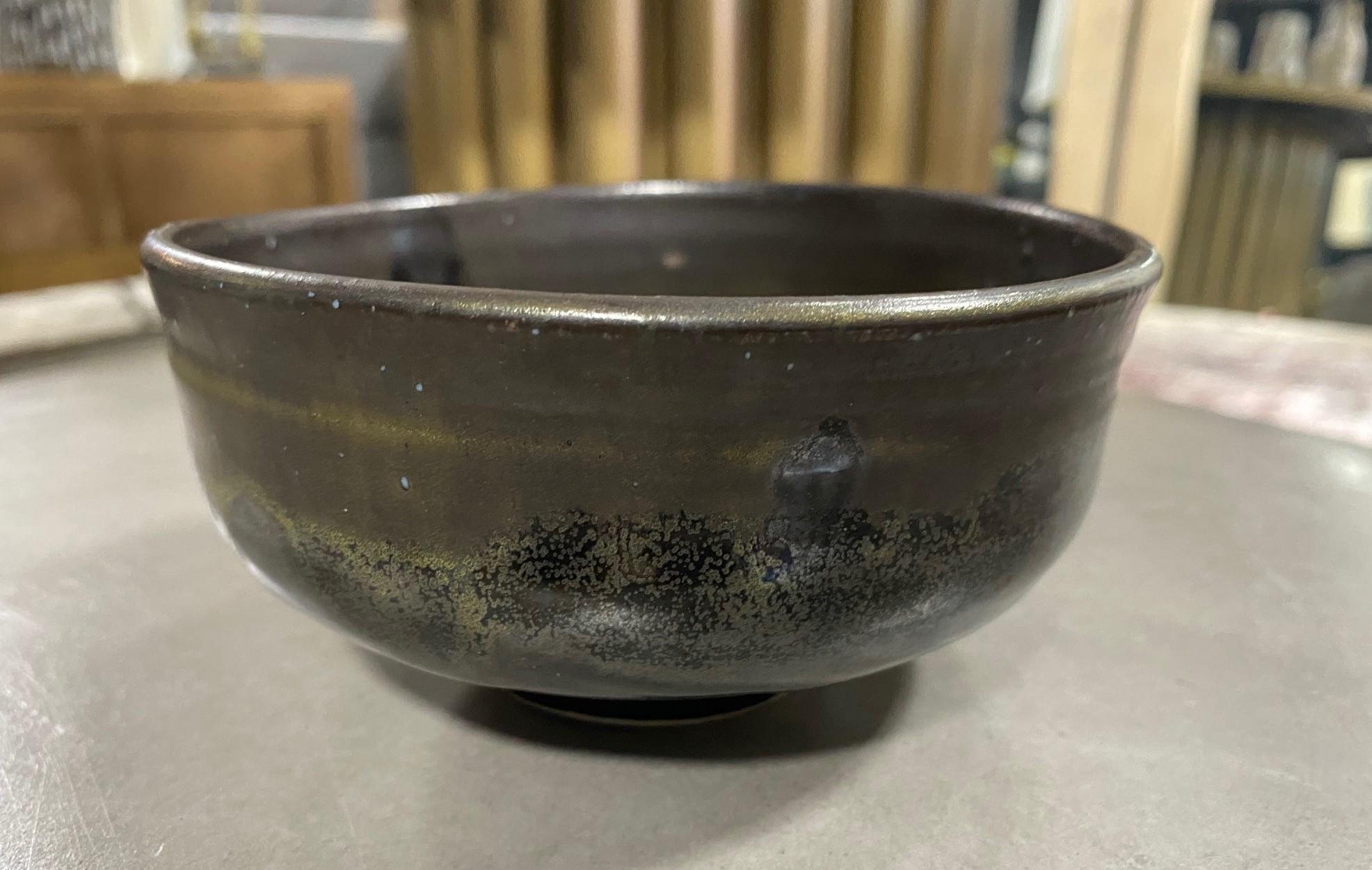 Late 20th Century Tashiko Tazaezu Signed Mid-Century Modern Glazed Pottery Ceramic Chawan Tea Bowl