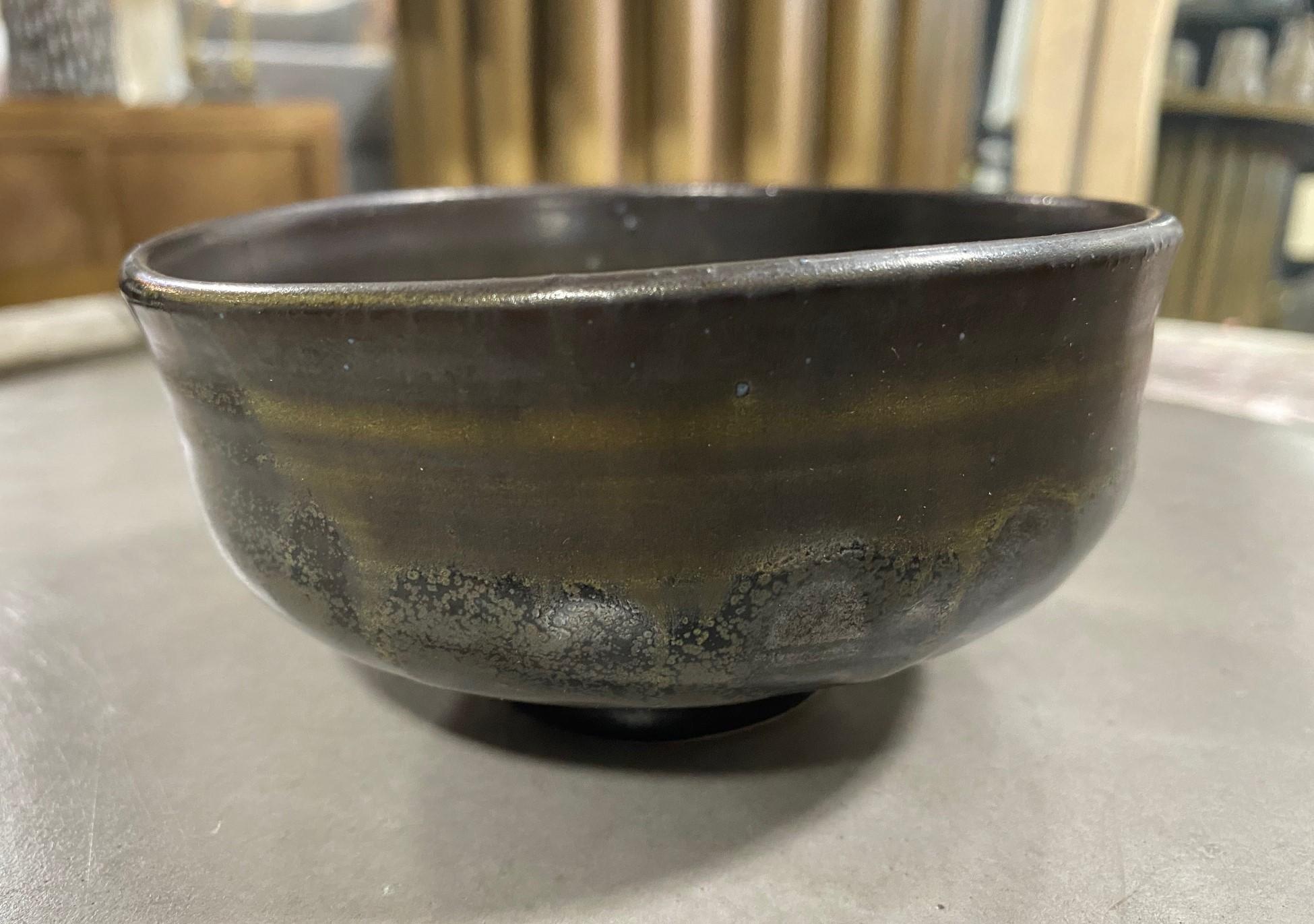 Porcelain Tashiko Tazaezu Signed Mid-Century Modern Glazed Pottery Ceramic Chawan Tea Bowl