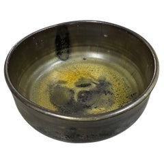 Vintage Tashiko Tazaezu Signed Mid-Century Modern Glazed Pottery Ceramic Chawan Tea Bowl