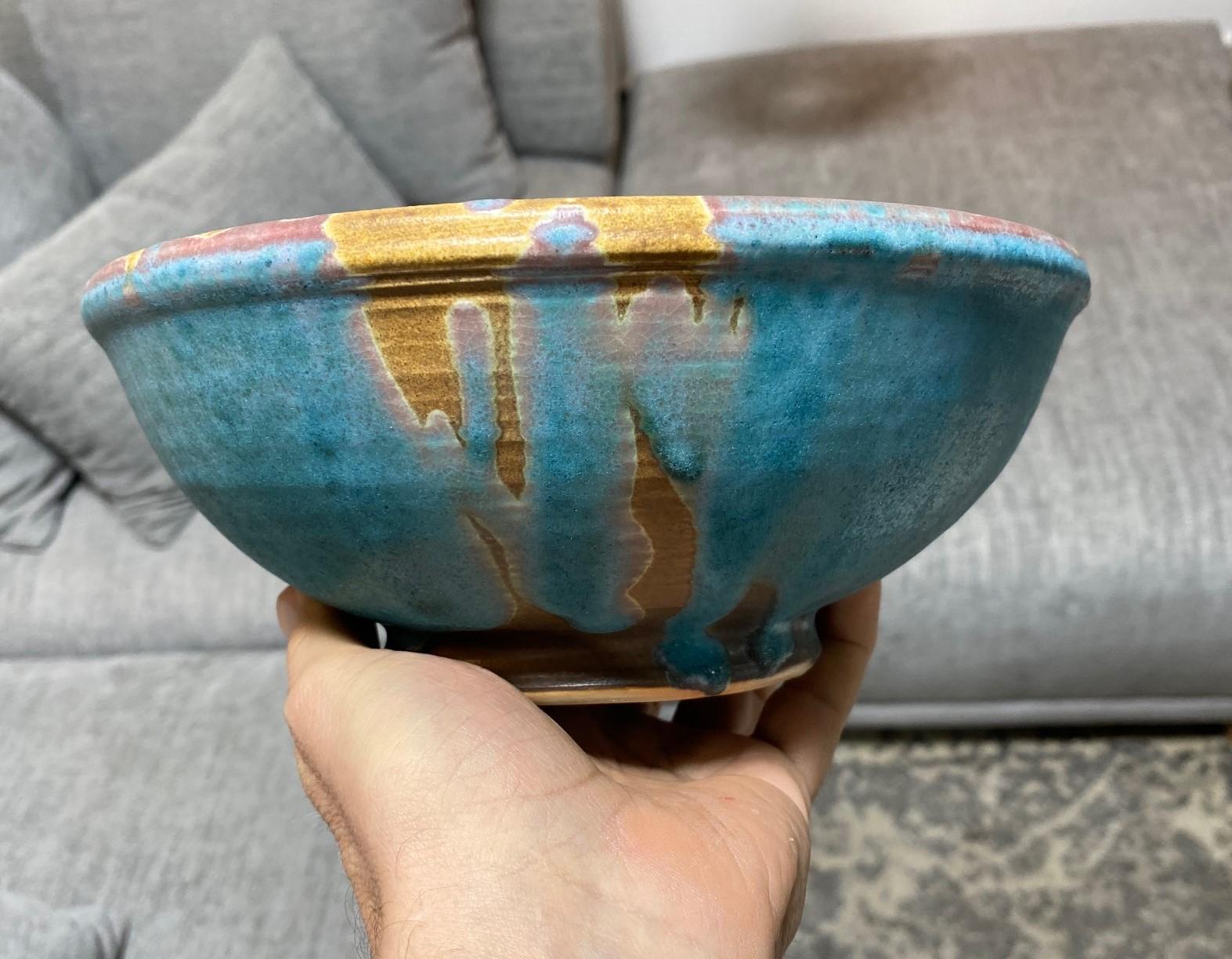 Tashiko Tazaezu Signed Mid-Century Modern Japanese Hawaiian Studio Pottery Bowl For Sale 4