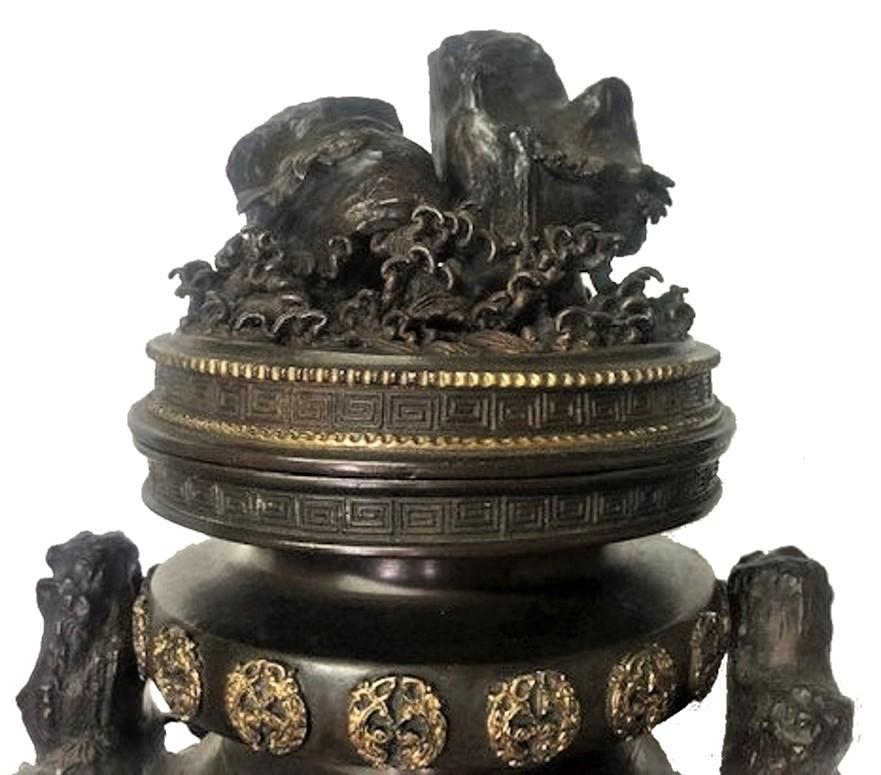 Taisho Meiji Period, Pair of Japanese Patinated & Gilt Lidded Vases, XIX Century For Sale
