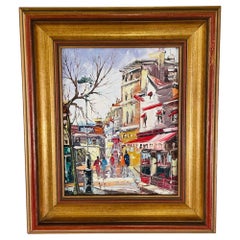 Pintura impresionista vintage al óleo sobre lienzo, firmada