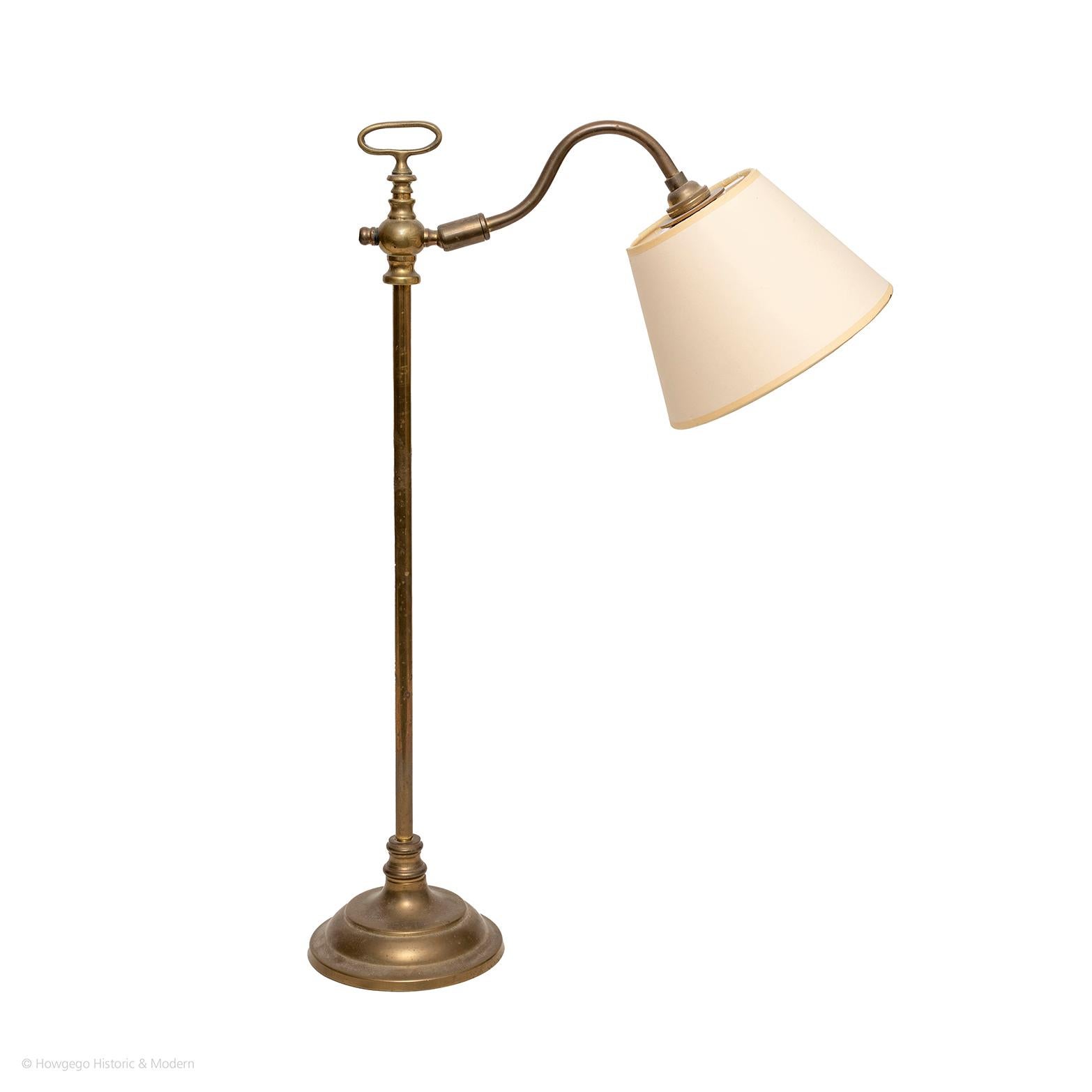 A FINE, EARLY-20th CENTURY, FRENCH, BRASS, ADJUSTABLE, READING LIGHT
Stylish & practical
Elegant, classic form, the base with a delicate ball border, the stem and arm with reeding and decorative handle at the top.
Practical and suitable for