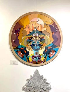 Abstraktes figuratives Gemälde „Asymmetry of Life“ D 24 Zoll von Tasneem El-Meshad, Abstraktes Gemälde