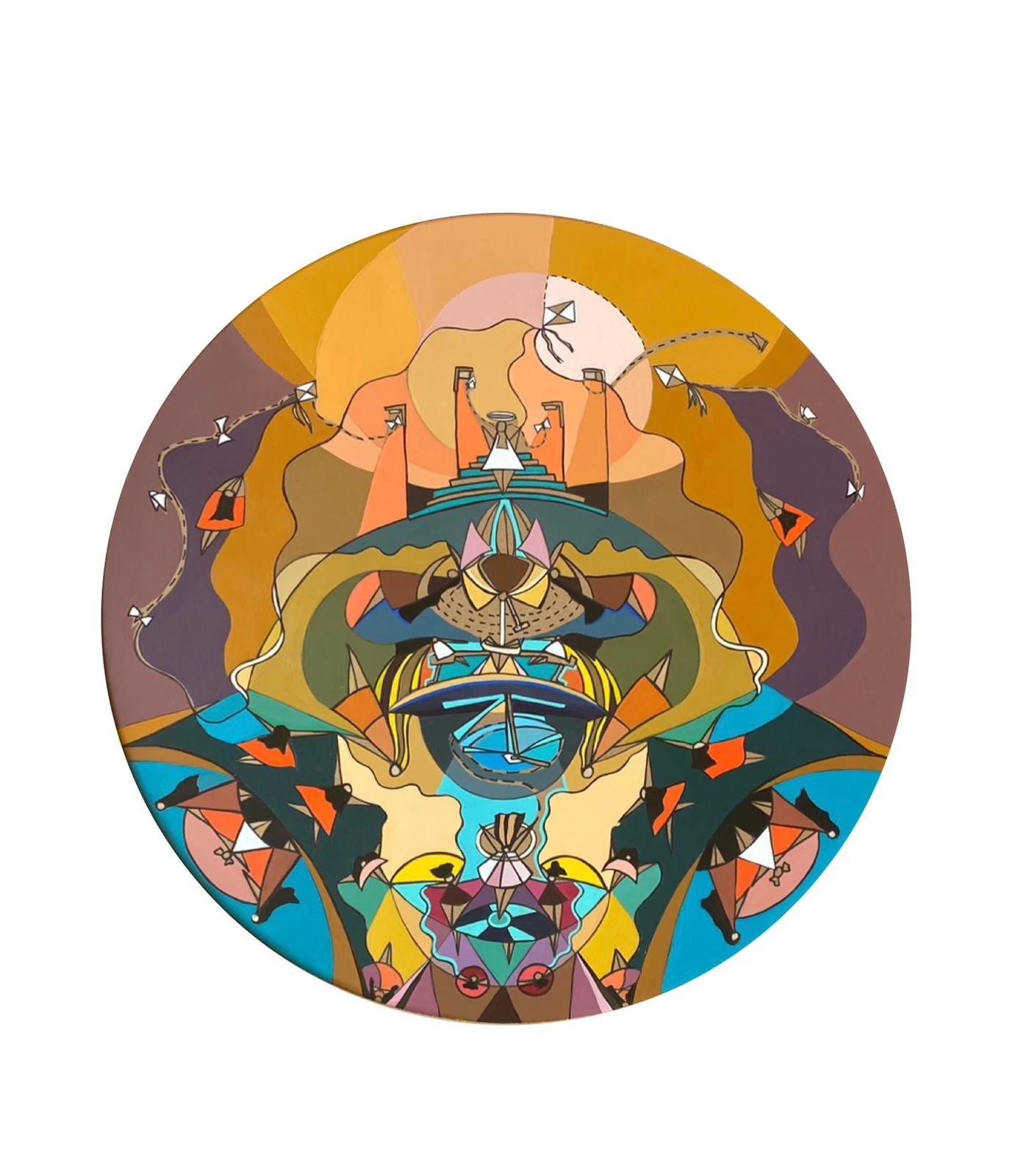 Abstraktes figuratives Gemälde „Asymmetry of Life“ D 24 Zoll von Tasneem El-Meshad, Abstraktes Gemälde