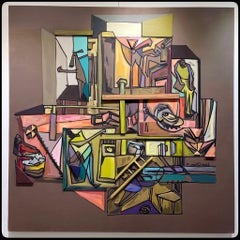 Pittura "Dietro i muri" di Tasneem El-Meshad, 51" x 51" pollici