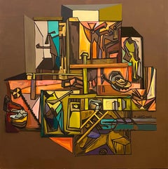 "Behind The Walls" Peinture 51" x 51" pouces par Tasneem El-Meshad