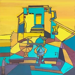"Teleférico" Pintura abstracta 12" x 12" pulgadas por Tasneem El Meshad