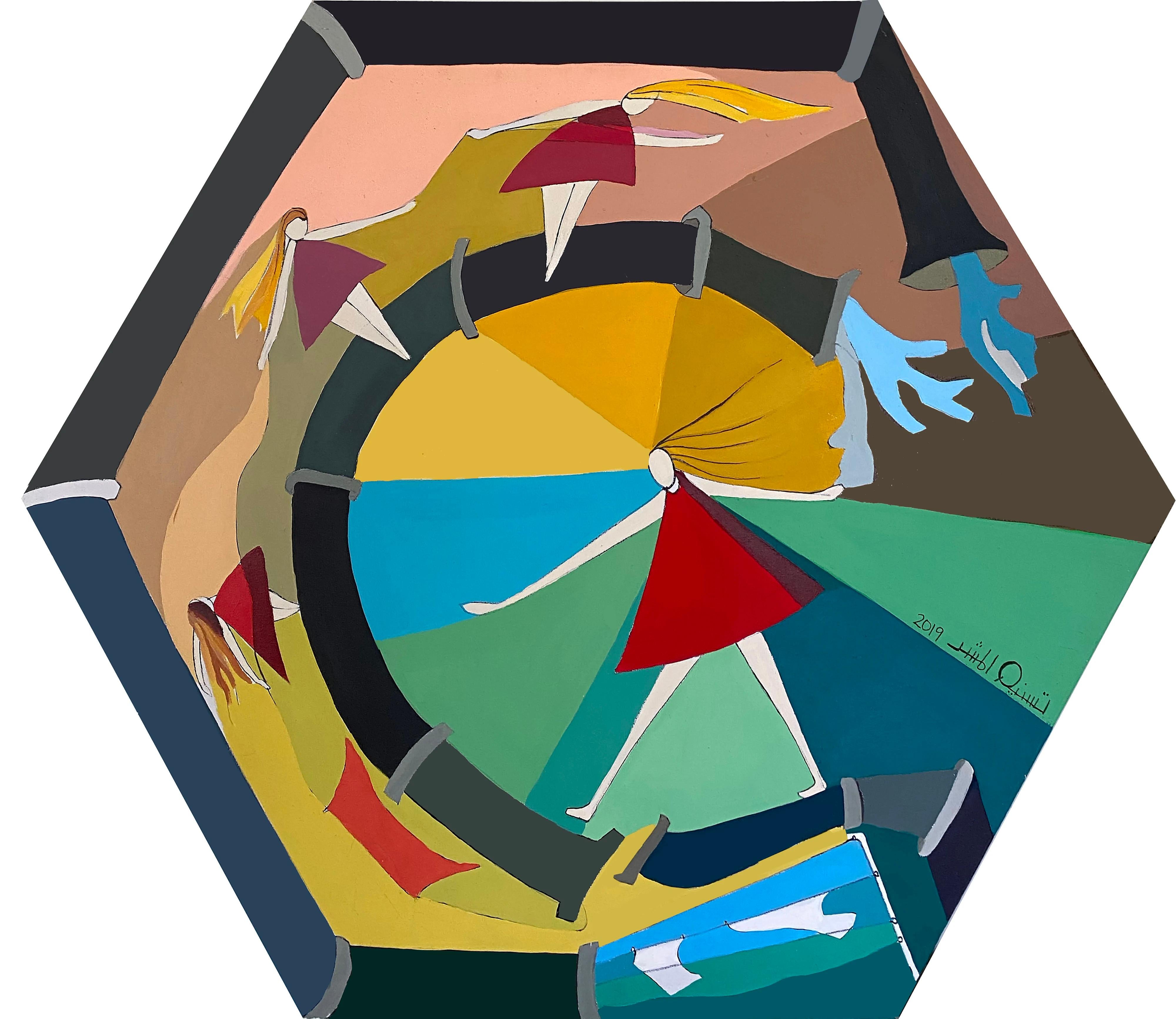 "Hexagonal I" Peinture 39" x 39" pouces par Tasneem El-Meshad