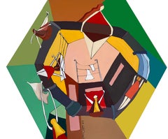 Sechseckiges Gemälde „Hexagonal II“ 39" x 39" Zoll von Tasneem El-Meshad