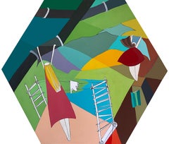 Sechseckiges Gemälde „Hexagonal III“ 39" x 39" Zoll von Tasneem El-Meshad