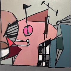 "Aférrate al momento" Pintura figurativa 24" x 24" pulgadas de Tasneem El-Meshad