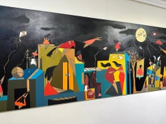 "Night Story" Painting 31.5" x 79" inch by Tasneem El-Meshad