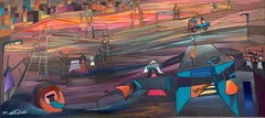 "Outskirts" Painting 24" x 63" inch by Tasneem El-Meshad
