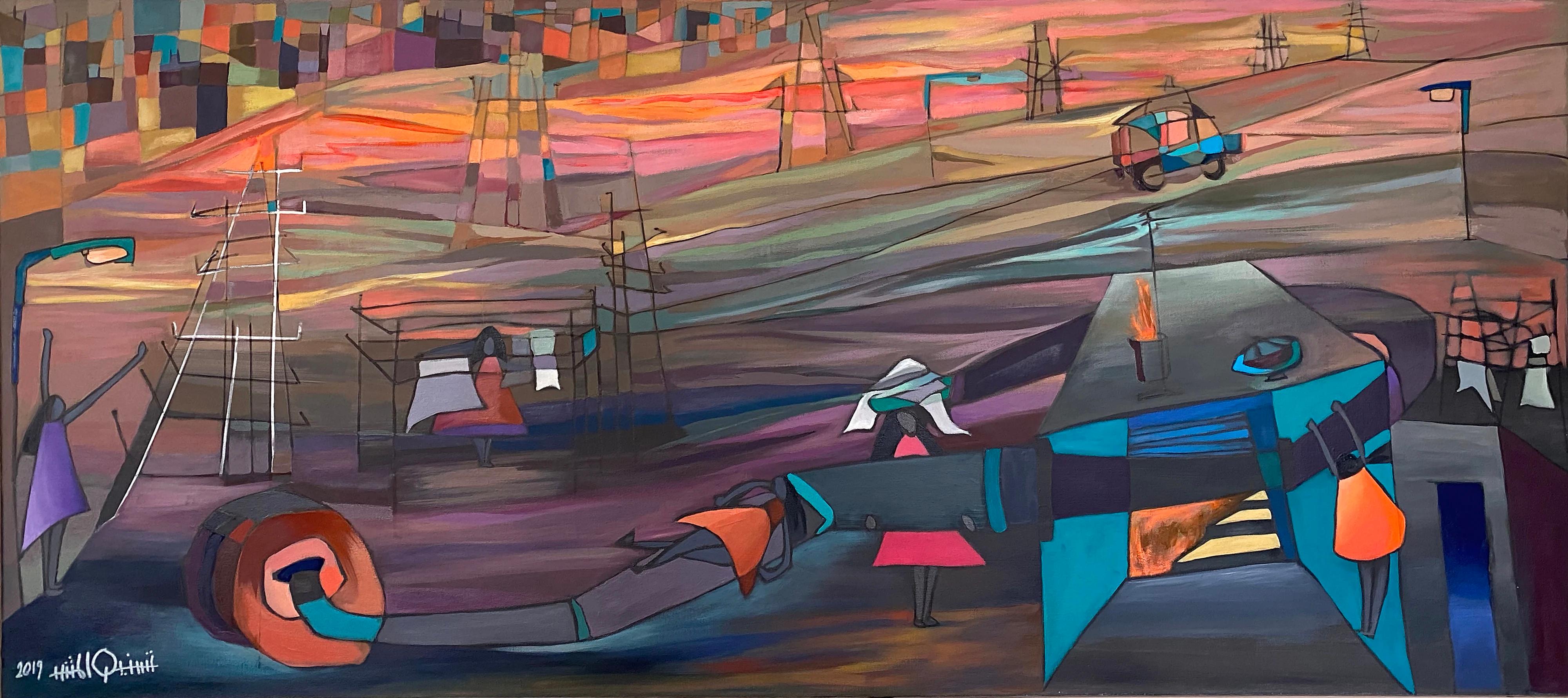 „Outskirts“ Gemälde 24" x 63" Zoll von Tasneem El-Meshad
