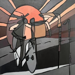 "Cabalgar o morir" Pintura figurativa abstracta 24" x 24" pulgadas por Tasneem El-Meshad