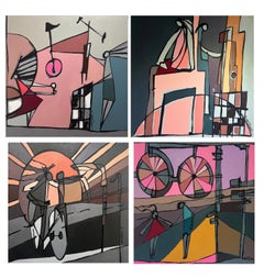 "Separate Worlds, One Chair" Painting 24" x 24" inch by Tasneem El-Meshad