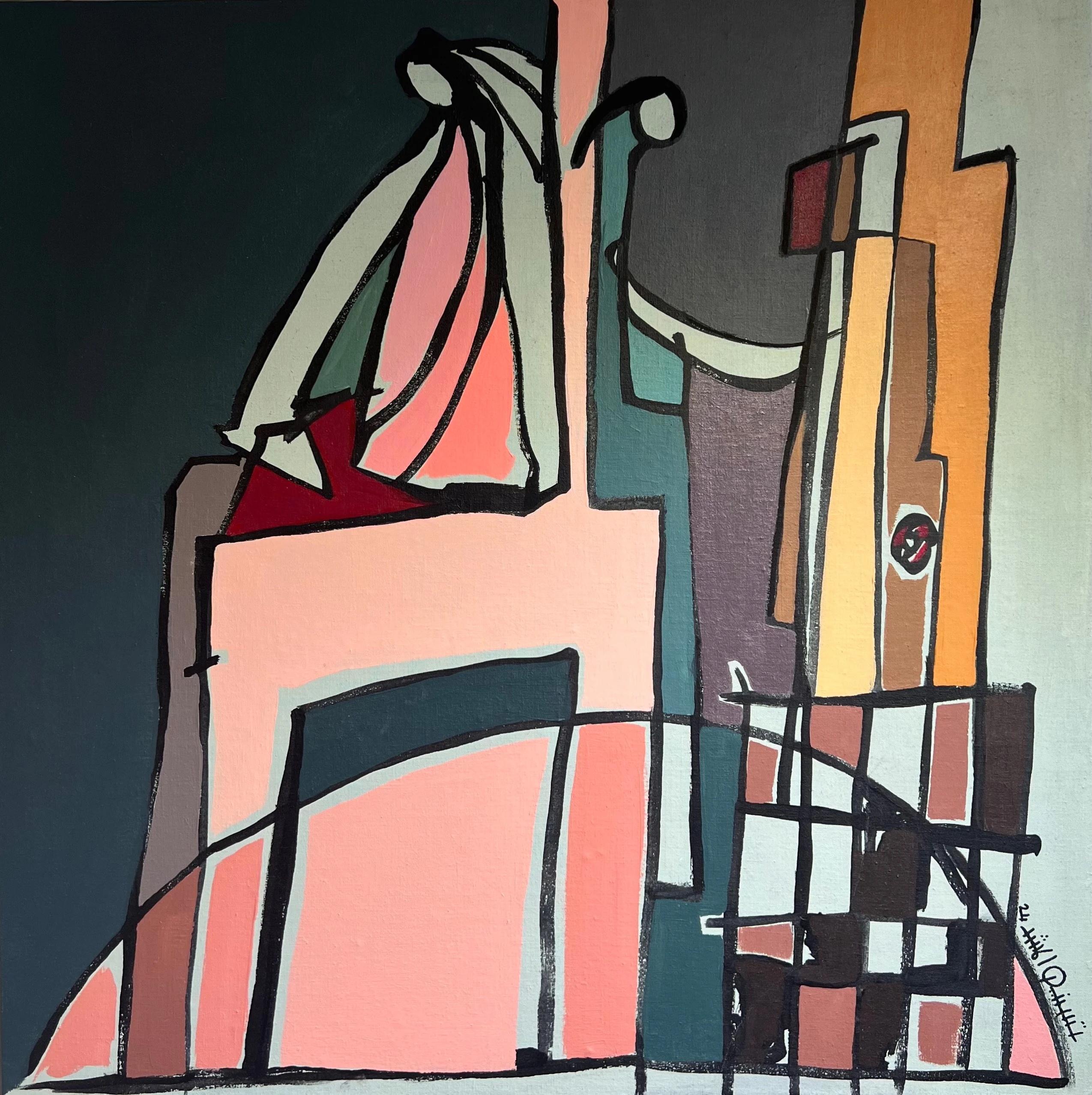 "Mundos separados, una silla" Pintura 24" x 24" pulgadas de Tasneem El-Meshad