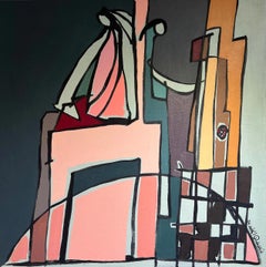 "Mundos separados, una silla" Pintura 24" x 24" pulgadas de Tasneem El-Meshad