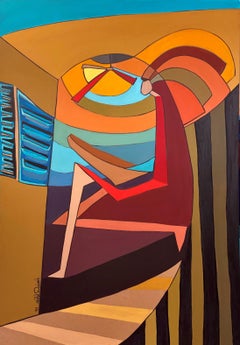 "The Early Riser" Painting 39" x 28" inch by Tasneem El-Meshad