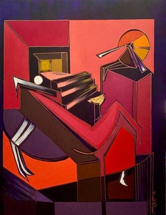 "Wandering Souls" Painting 47" x 39" inch by Tasneem El-Meshad