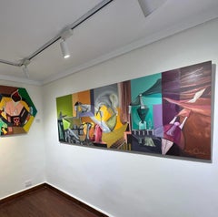 "Windmills of Life" Painting 31.5" x 79" inch by Tasneem El-Meshad