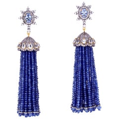 Boucles d'oreilles à pompon en saphir, tanzanite et diamant de 157,8 carats