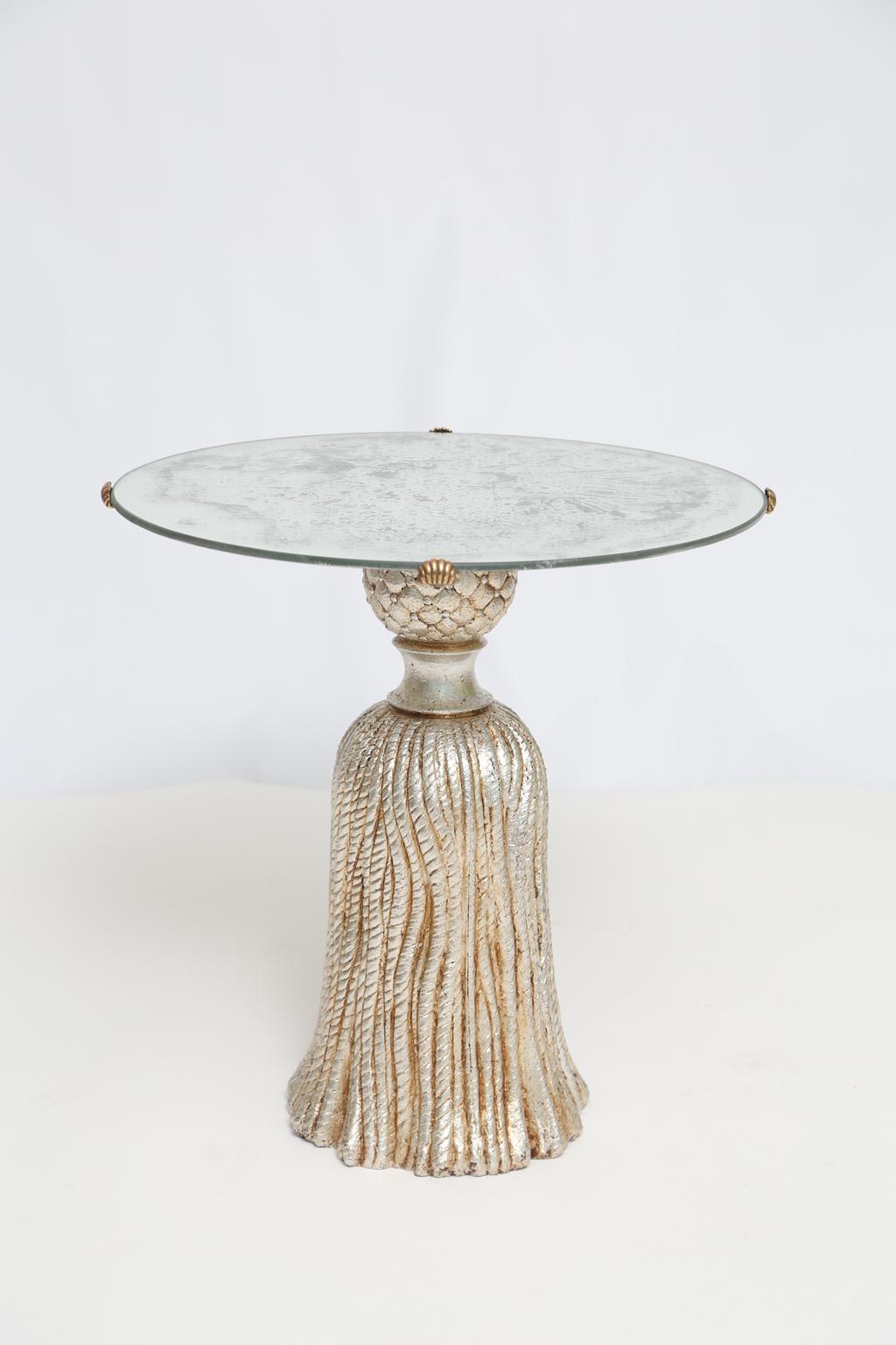 Hollywood Regency Tassel Accent Table with Mirrored Top by Palladio