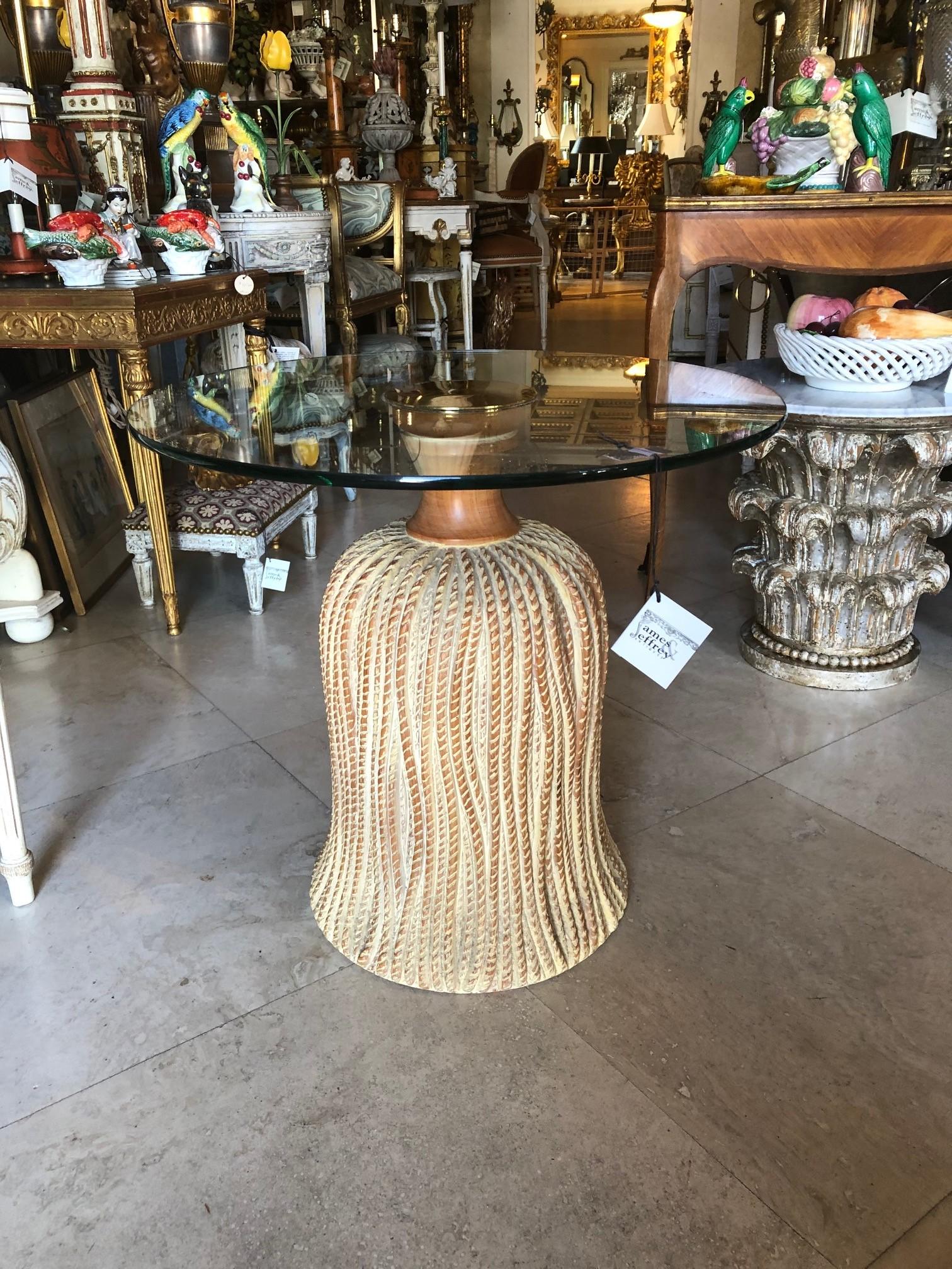 Late 20th Century Tassel-carved Accent Table with Glass Top