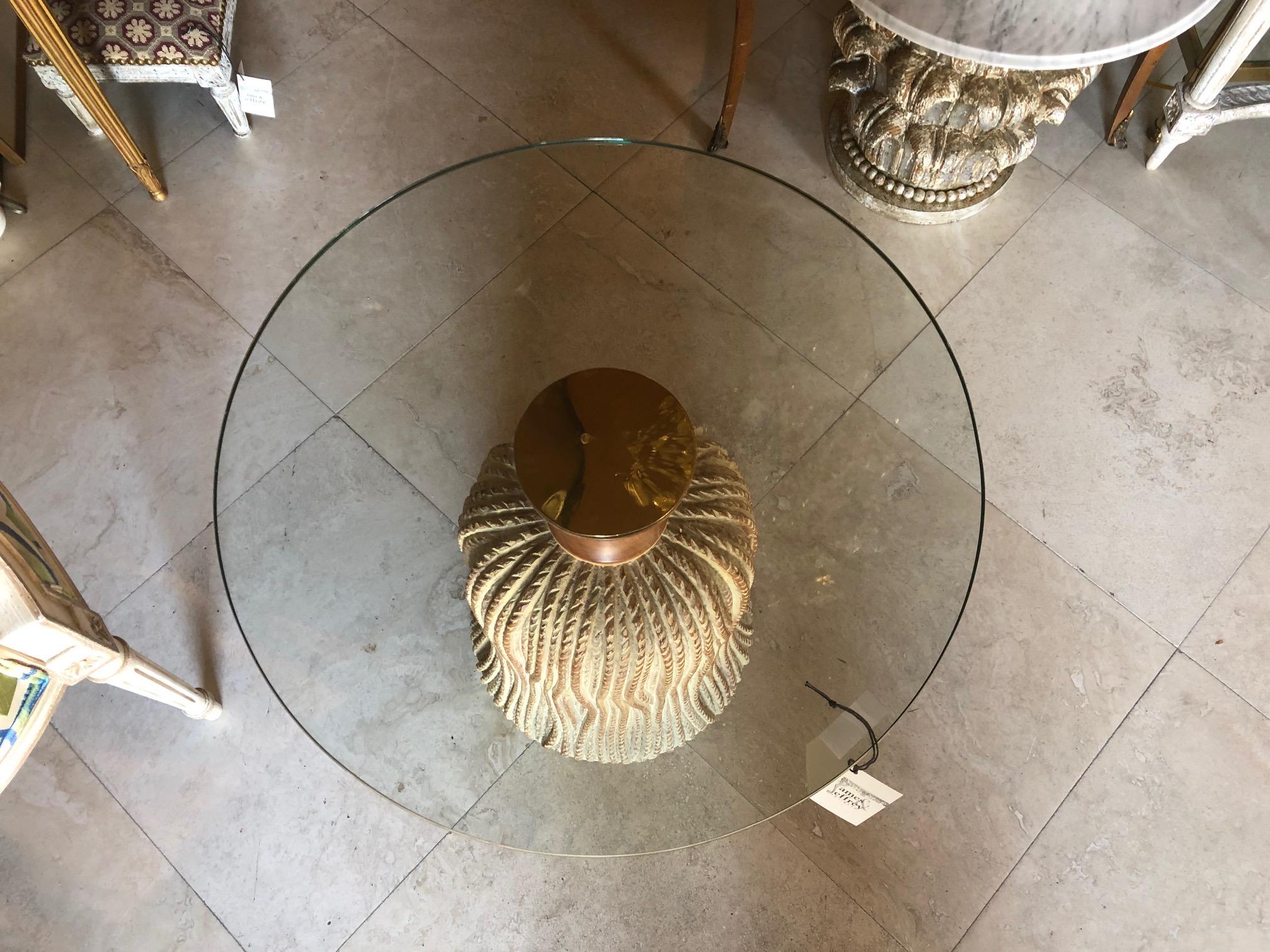 Hand-Carved Tassel-carved Accent Table with Glass Top