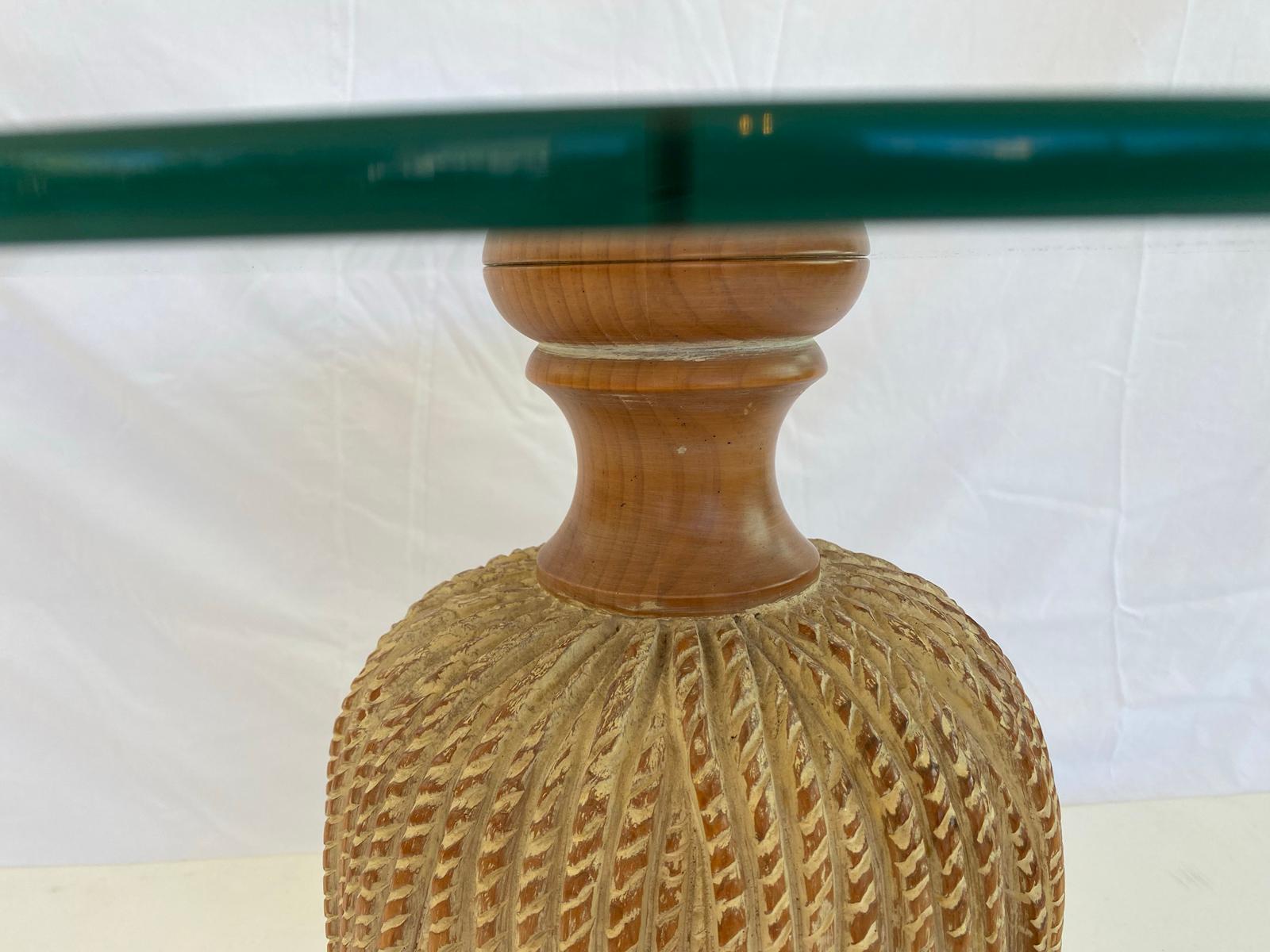 Spanish Tassel-Carved Accent Table with Glass Top For Sale