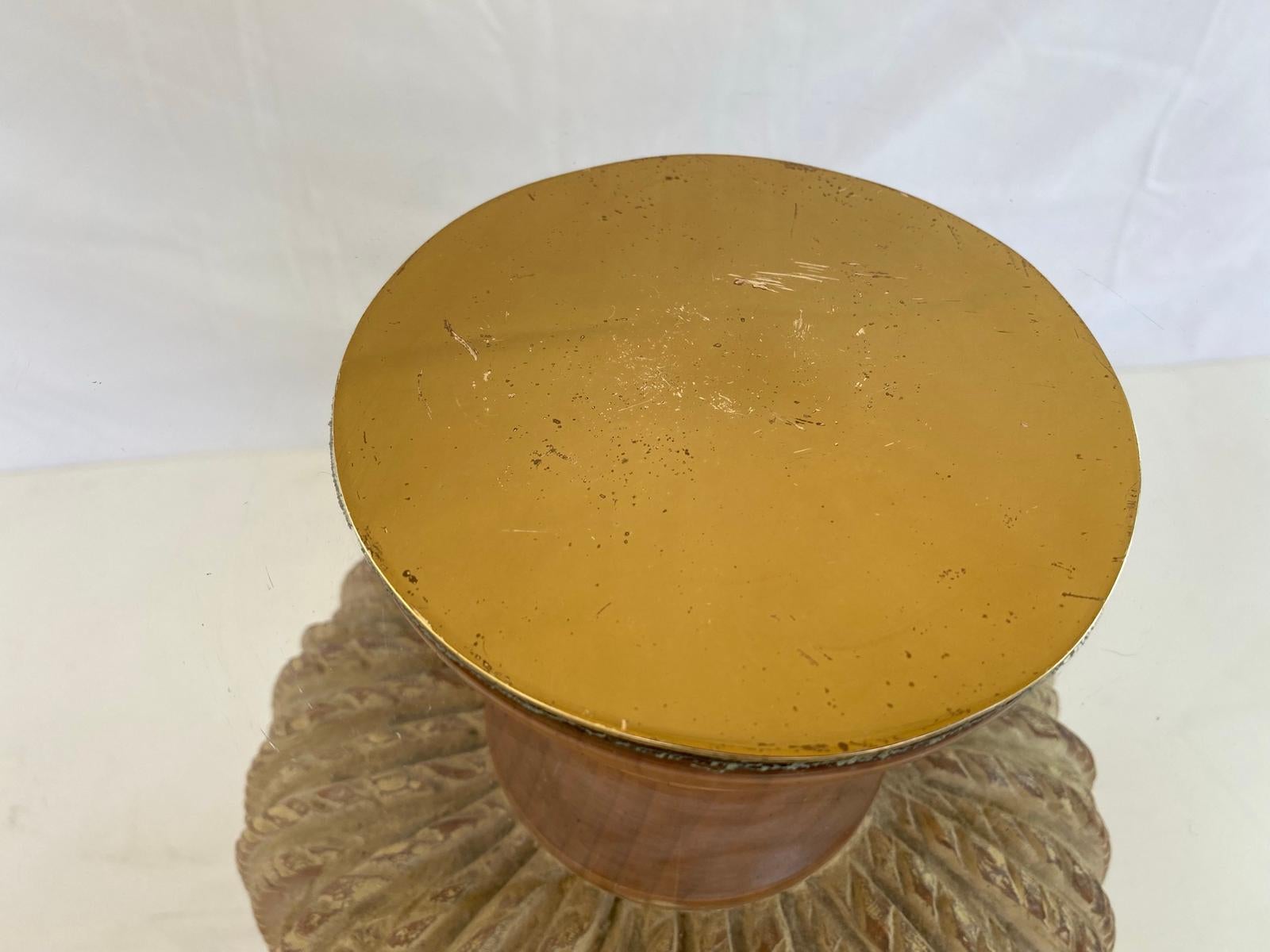 Tassel-carved Accent Table with Glass Top In Fair Condition In West Palm Beach, FL