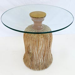 Tassel-carved Accent Table with Glass Top