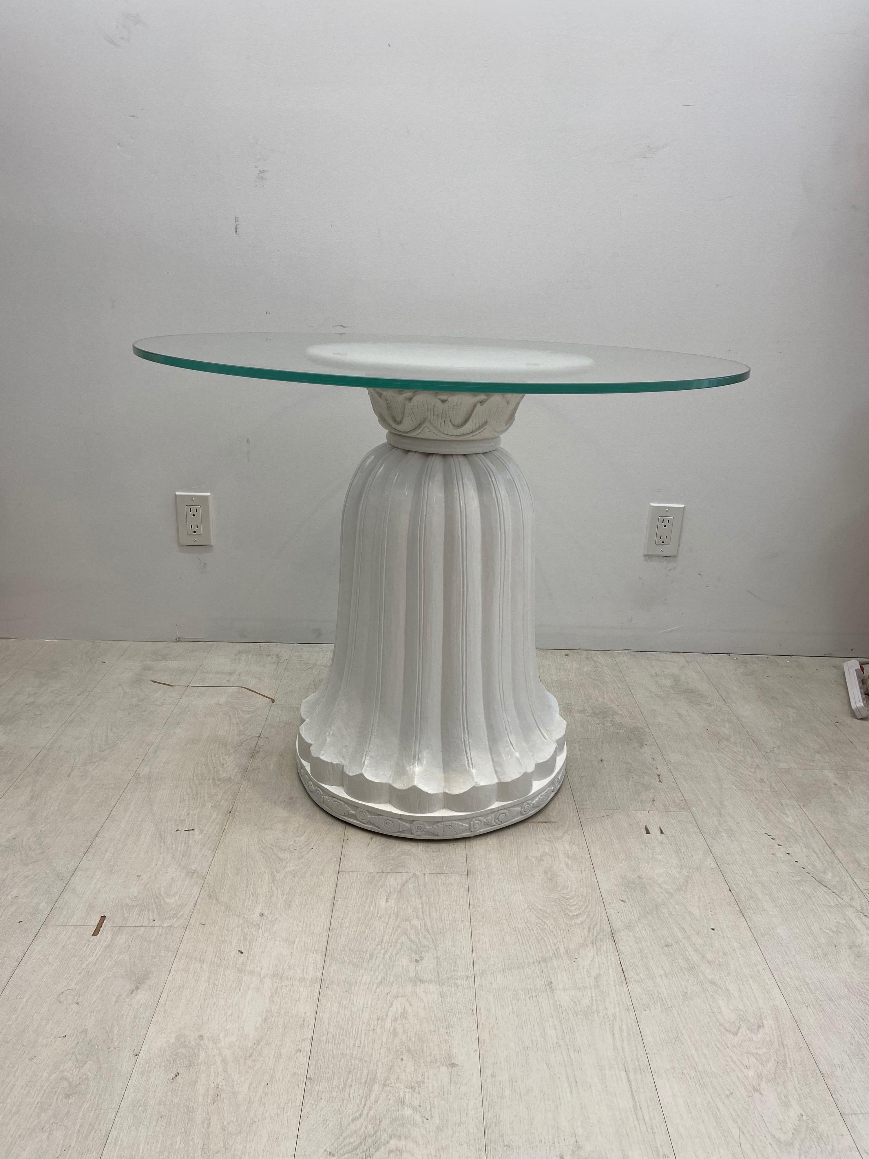 Hollywood Regency wood carved tassel table… Italian mid century… Lacquered in Hi gloss white…
