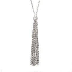 Tassel Diamond Ball Necklace, Long 18 Karat White Gold