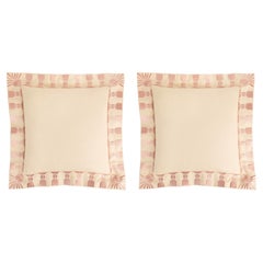 Tassel Embroidered Linen Pillow, Bisque & Petal Pink, 24 "x 24", Pair