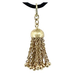 Tassel Fob, Charm or Pendant in Brushed 18 Karat Gold with Chain Fringe