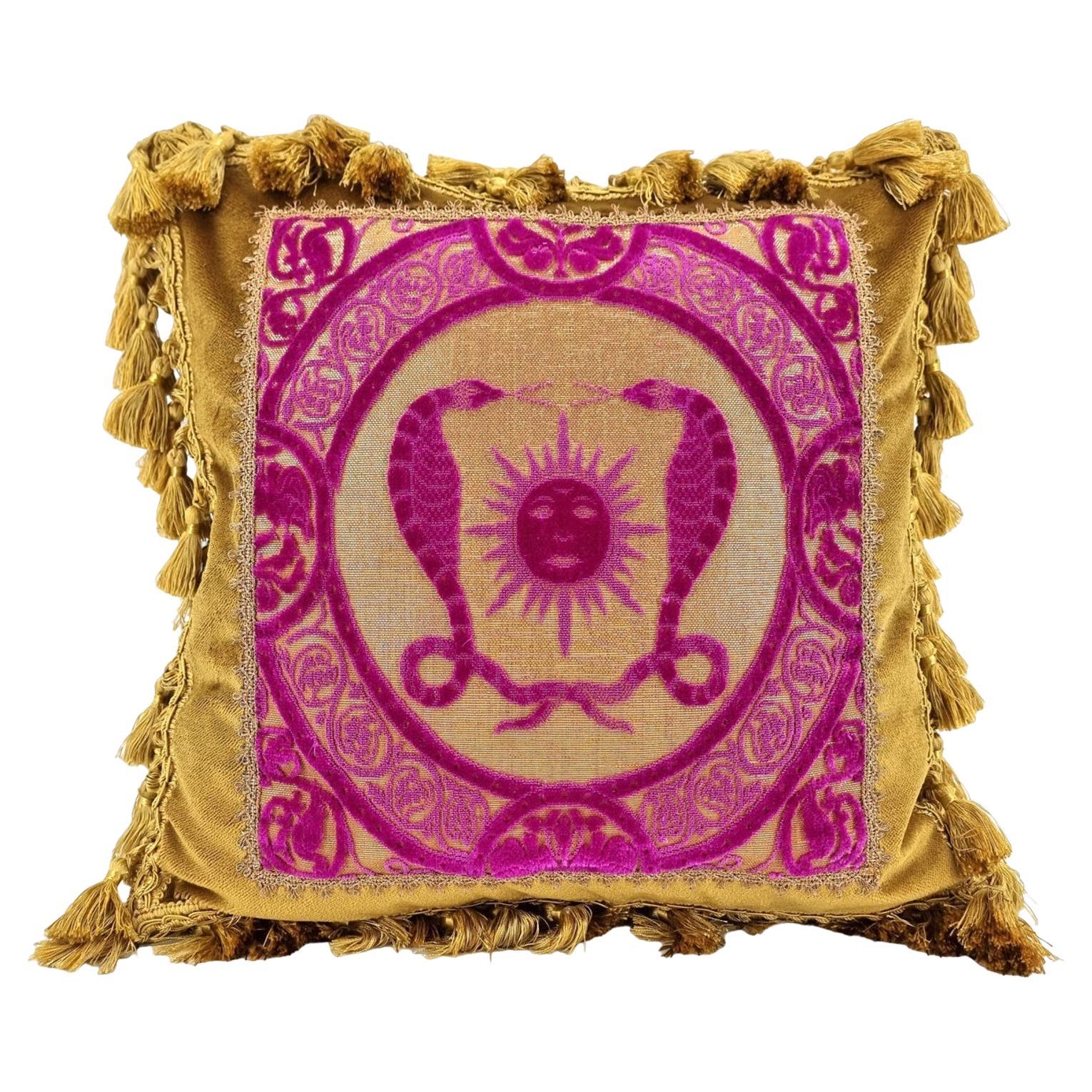 Tassel Fringe Pillow with Front Panel Bevilacqua Handmade Velvet Maraja Pattern