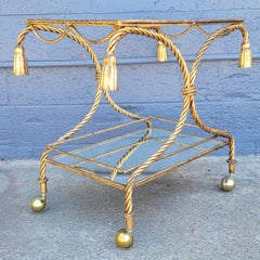 Tassel Gilt Iron Bar Cart Hollywood Regency