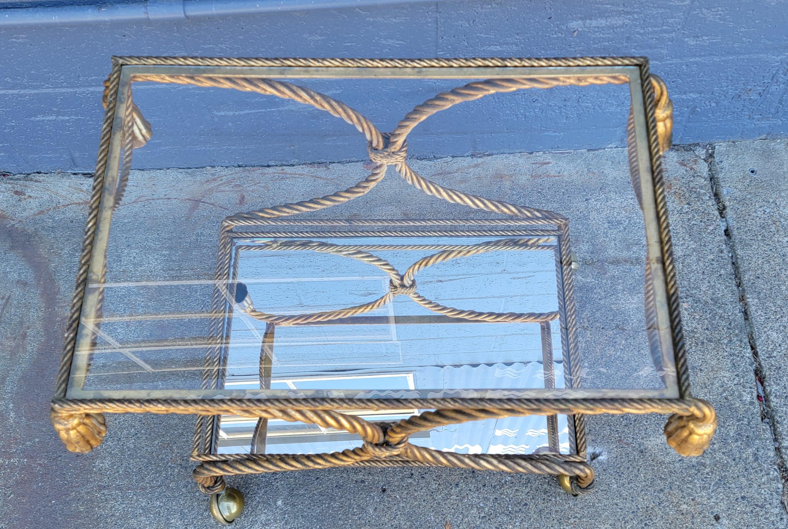 20th Century Tassel Gilt Iron Bar Cart Hollywood Regency