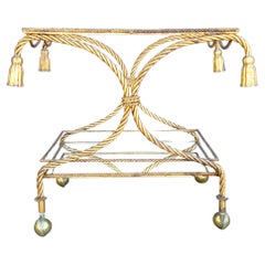 Carrello da bar in ferro dorato Tassel Hollywood Regency