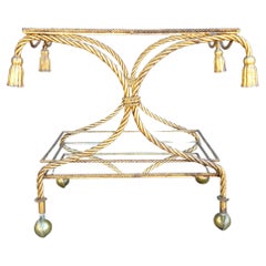 Vintage Tassel Gilt Iron Bar Cart Hollywood Regency