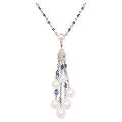 Tassel Pendant Diamond Sapphire Pearl Design by Ella Gafter