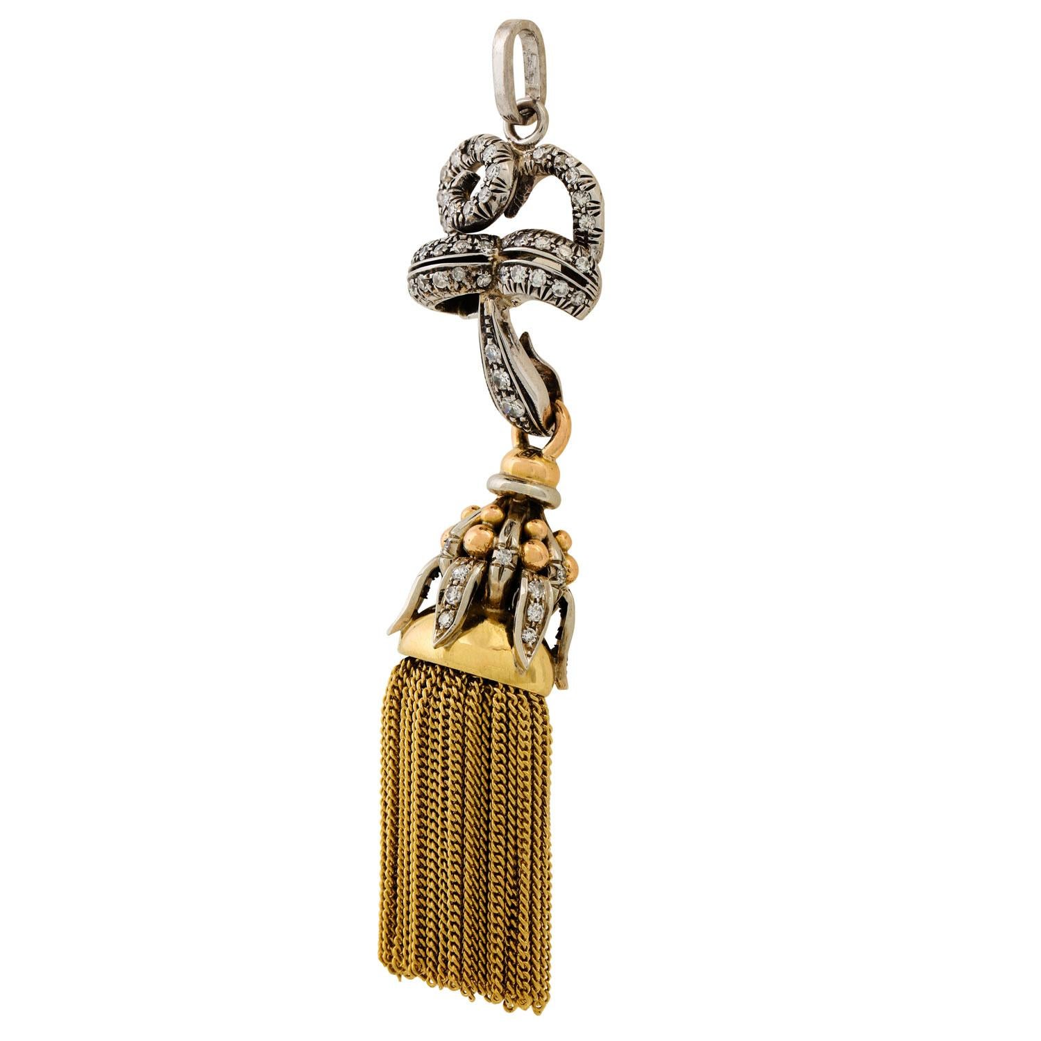 Single Cut Tassel Pendant with Octagonal Diamonds For Sale